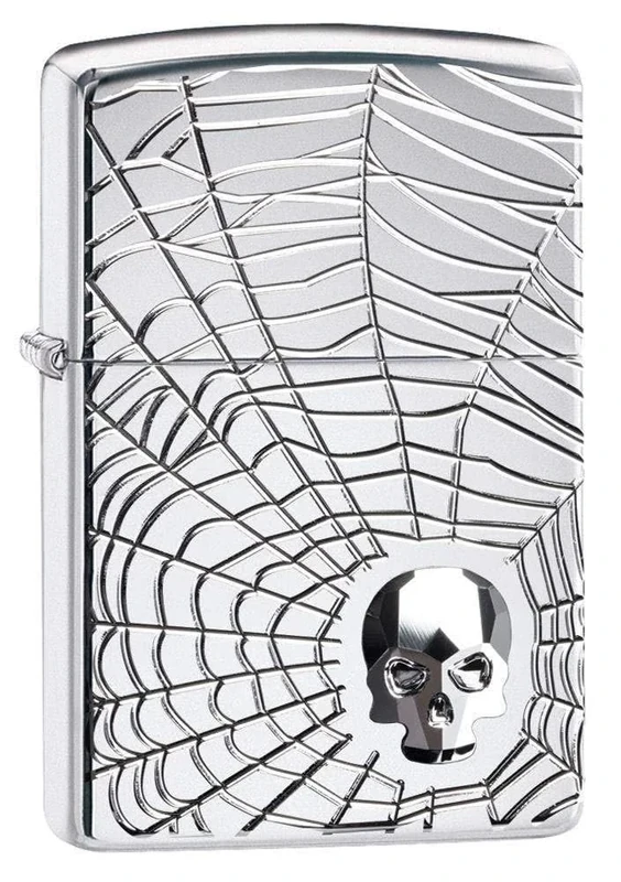 Zippo Unisex's Skull Design Pocket Lighter, High Polish Chrome Spider Web, One size