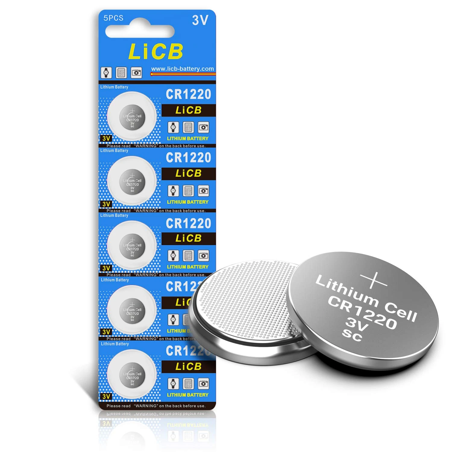 LiCB CR1220 Battery 3V Lithium 5PCS (CR 1220 / Batteries CR1220 / DL1220 / ECR1220) for watches,Remotes,LED lights ,electronic devices,Toys,Car key,Scales.