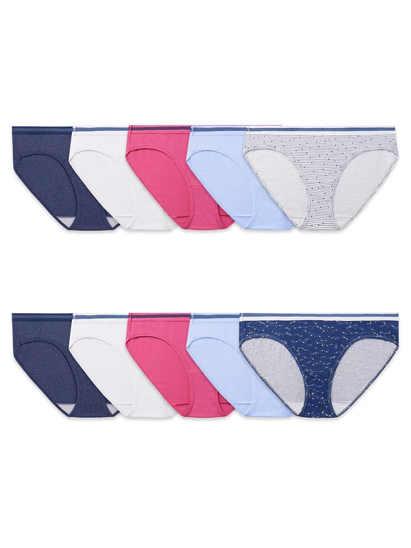 Fruit of the Loom Women's Eversoft Hipster Underwear, Tag Free & Breathable, Available in Plus Size Panties, Cotton-Low Rise-10 Pack-Colors May Vary, 8 (Pack of 10)