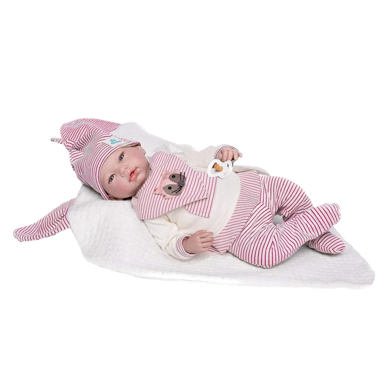 Dolls Gucca - Doll Reborn Amanda 46 cm Set with Red and White Stripes with Padded Bag, Multicolour (18036)