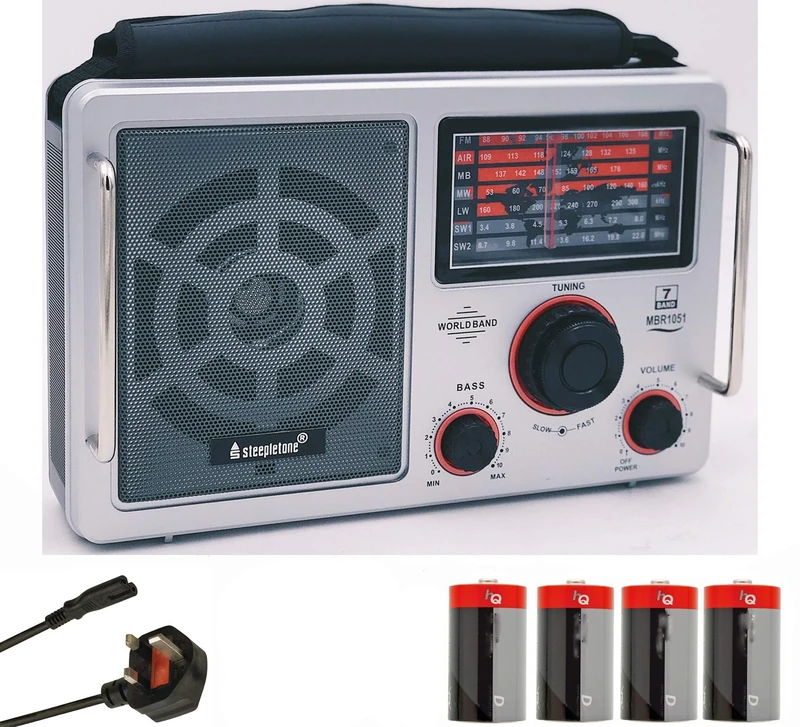 Steepletone MBR1051s-19 (Mk 4 Model) High Sensitivity World Multi Band Radio Receiver - Airband - Shortwave - FM - MW & LW (AM) - 7 Band - ELECTRIC & BATTERY (Batteries INCLUDED) - Silver