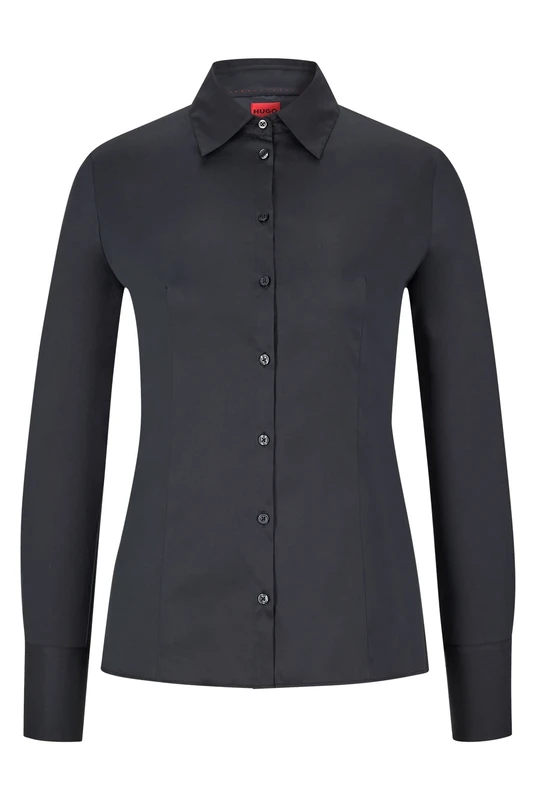 HUGO Womens The Fitted Shirt Slim-fit Blouse in Cotton Blend with Easy-Iron Finishing Black
