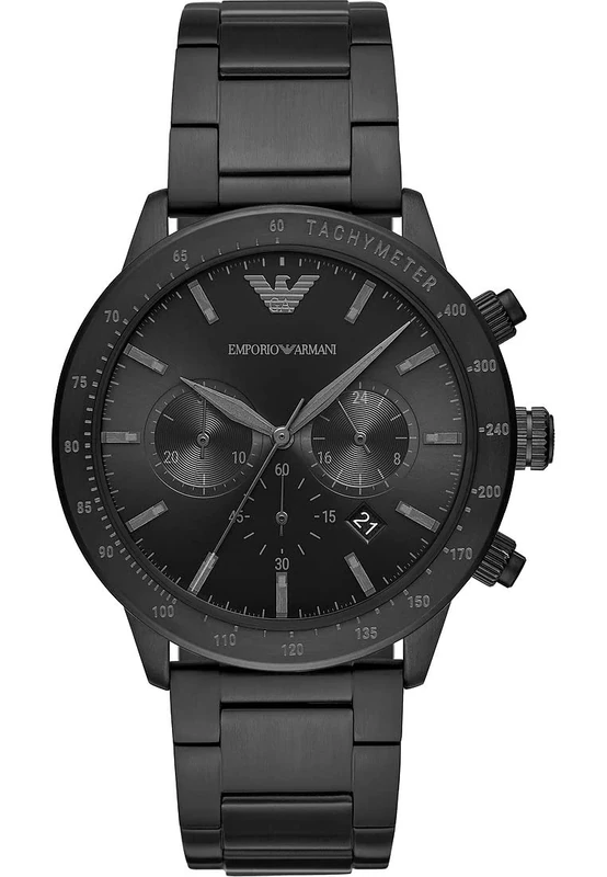 Emporio Armani Watch for Men, Quartz Chronograph Movement, 43 mm Black Stainless Steel Case with a Stainless Steel Strap, AR11242