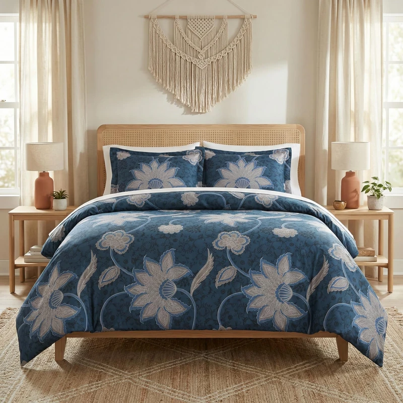 Southshore Fine Living Inc.Duvet Cover Full/Queen Size Set– Extra Soft Bedding w/Zipper Closure – Floral Blue Full/Queen Duvet Cover Set 98"x98", 2 Pillow Shams 20"x36"–Wrinkle Resistant– Floral Blue
