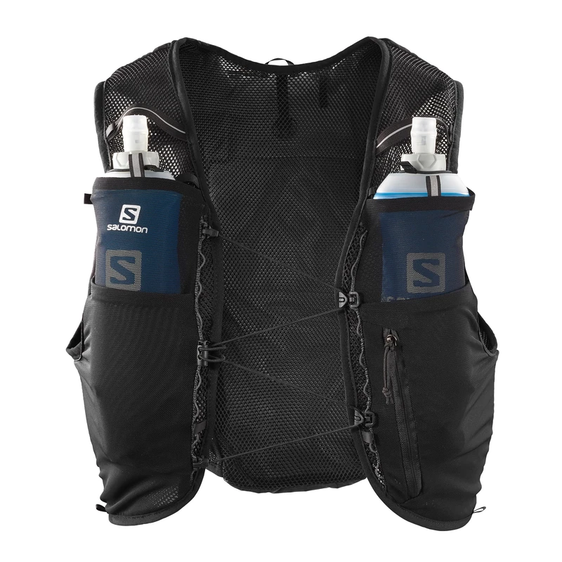 Salomon Hydra 4 Unisex Hydration Vest with 2 Soft Flasks (500ml), Trail Running and Hiking, Black, Extra Small