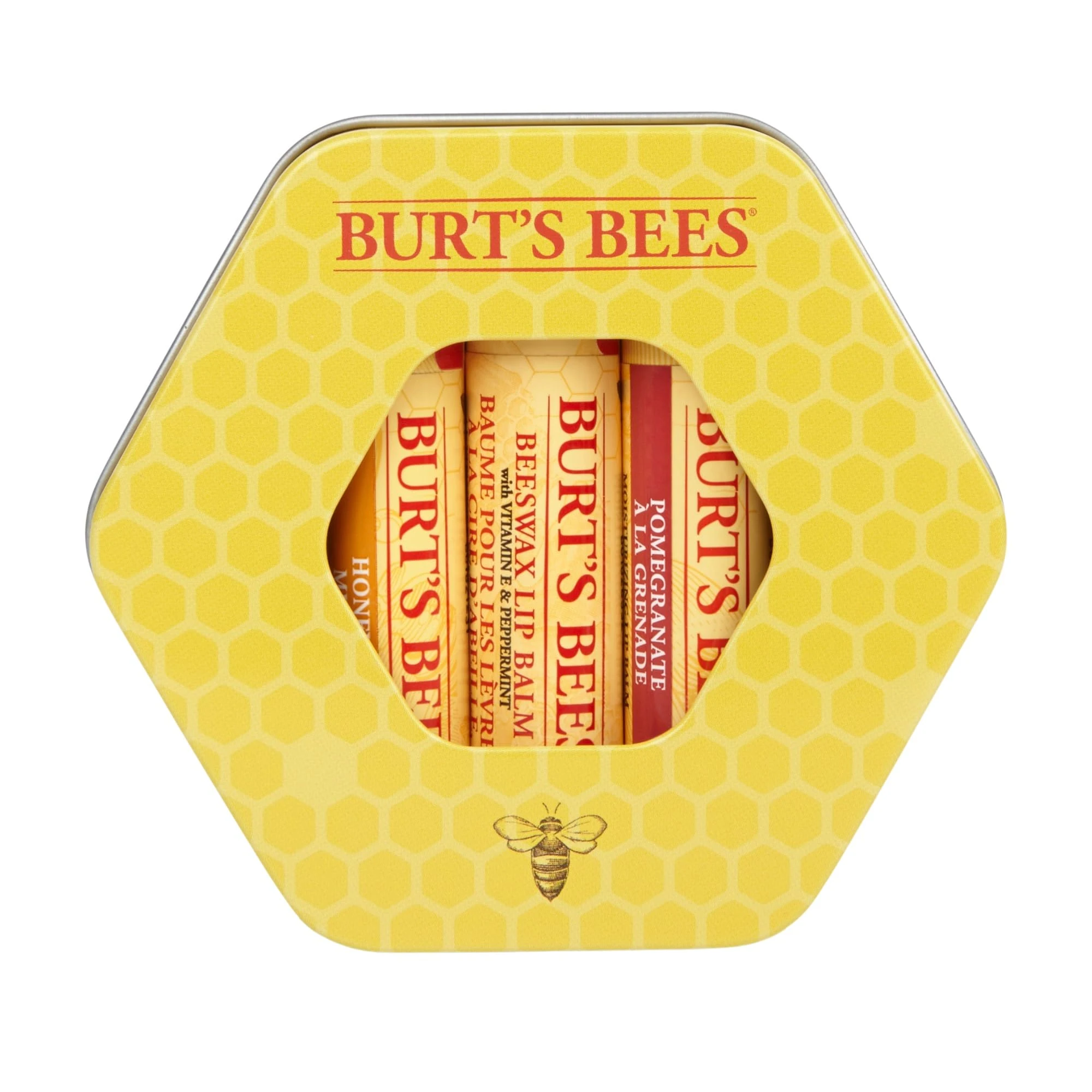Burt's Bees Lip Balm Gift Set, Beeswax, Honey & Pomegranate Lip Balms, Trio Tin in Reusable Keepsake Tin, 3x4.25g