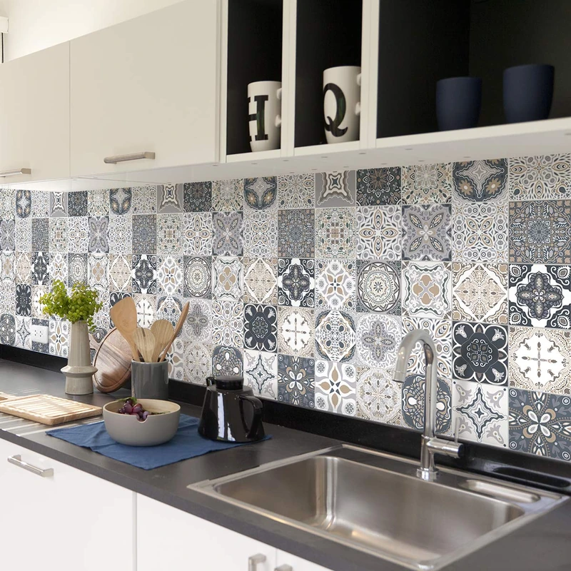 Ambiance Sticker Self-Adhesive Decorative Wall Decal Cement Tile for Bathroom and Kitchen Angelina - Pack of 24 Stickers of 20 x 20 cm