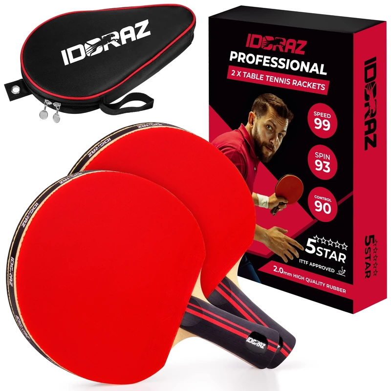 Idoraz Table Tennis Paddles Set of 2 Professional Rackets - Ping Pong Rackets with Carrying Case – ITTF Approved Rubber for Tournament Play - Best Table Tennis Paddle