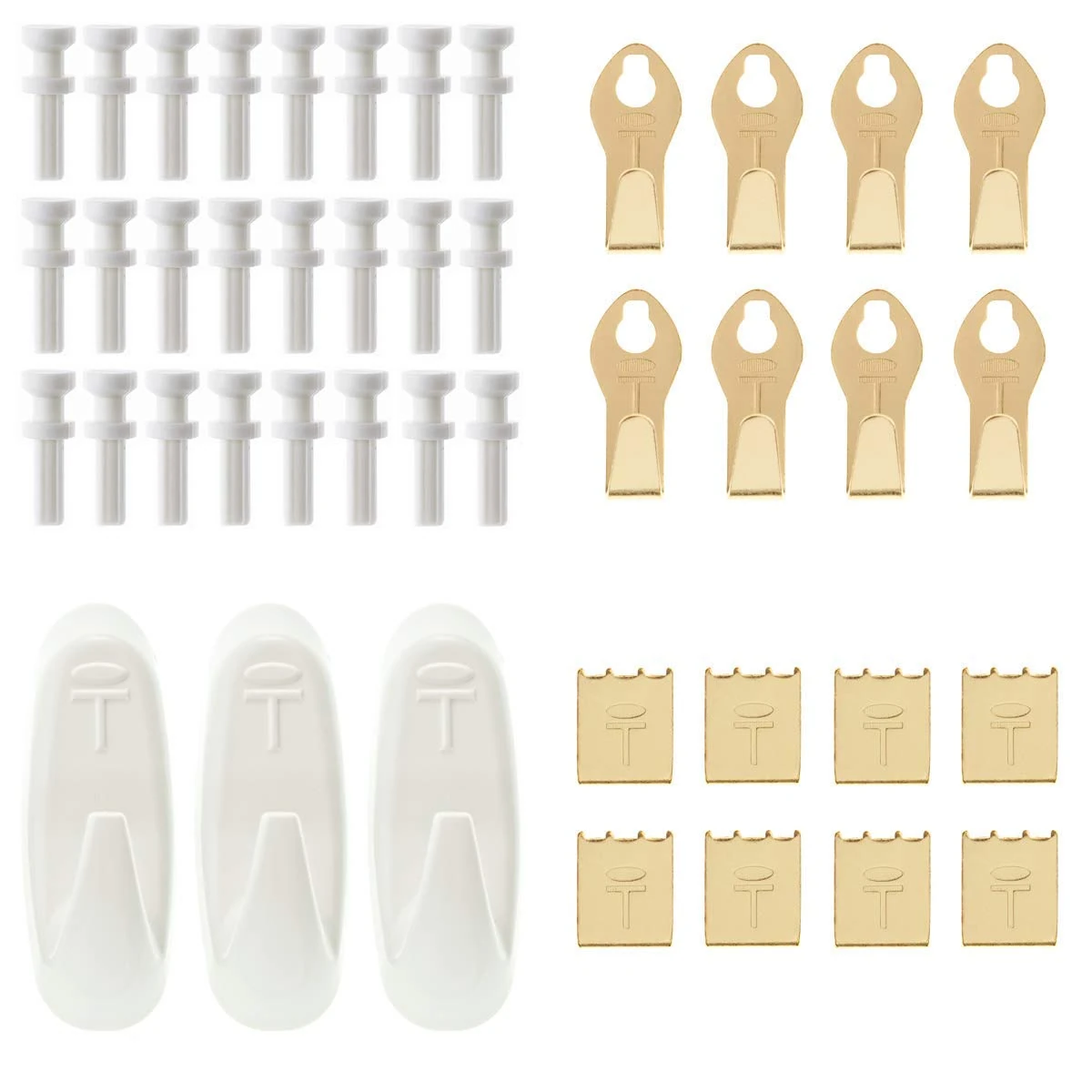 Takker Hardwall Refill Pack of 24 - 8 Picture Hooks, 8 Canvas Print Hangers, 3 Multi-Purpose Hooks - Hang Up to 12kgs - For Pictures, Canvas, Utensils and Tools