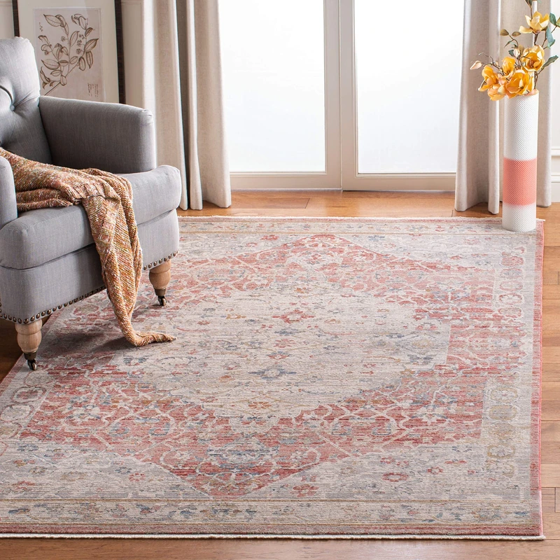 Safavieh Contemporary Classic Indoor Woven Rectangle Area Rug, Kenitra Collection, KRA661, in Pink/Grey, 91 X 152 cm for Living Room, Bedroom or Any Indoor Space