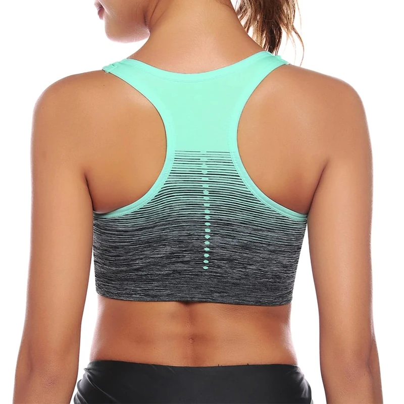 Sykooria Women's Sports Bra Mid Support Wirefree Racerback Workout Bra Removable Padding Yoga Gym Running Crop Top(Green,XL)