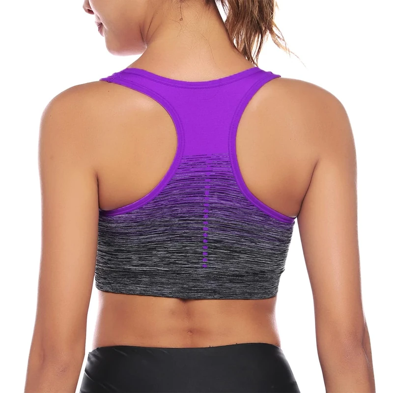 Sykooria Women's Sports Bra Mid Support Wirefree Racerback Workout Bra Removable Padding Yoga Gym Running Crop Top(Purple,L)