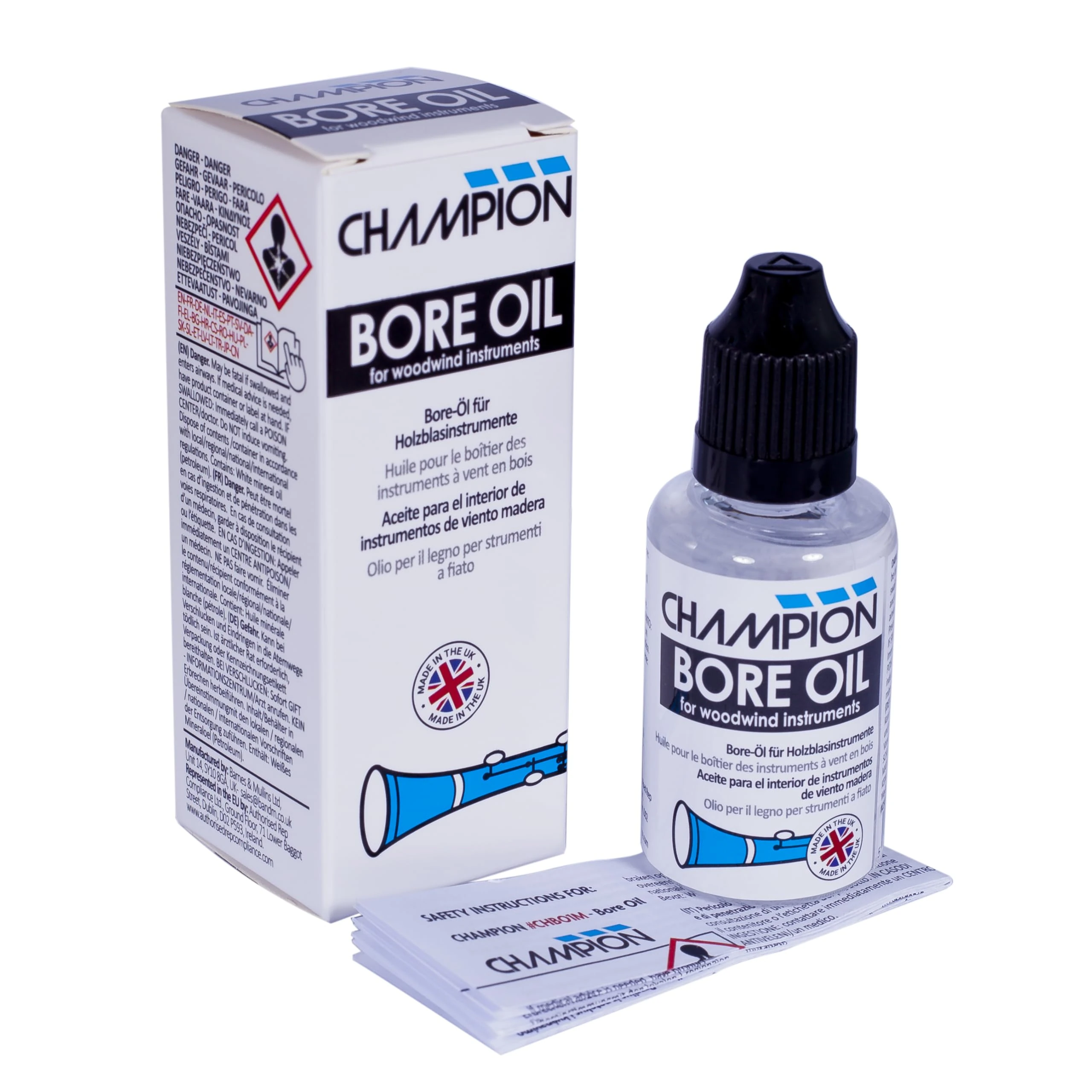 Champion Bore Oil For Clarinet, Oboe, Recorder, Bagpipes & Wooden Musical Instruments. Musical Instrument Care Bore Oil Enriches Tonewood & Reduce Cracking & Warping. Made in the UK (30ml)