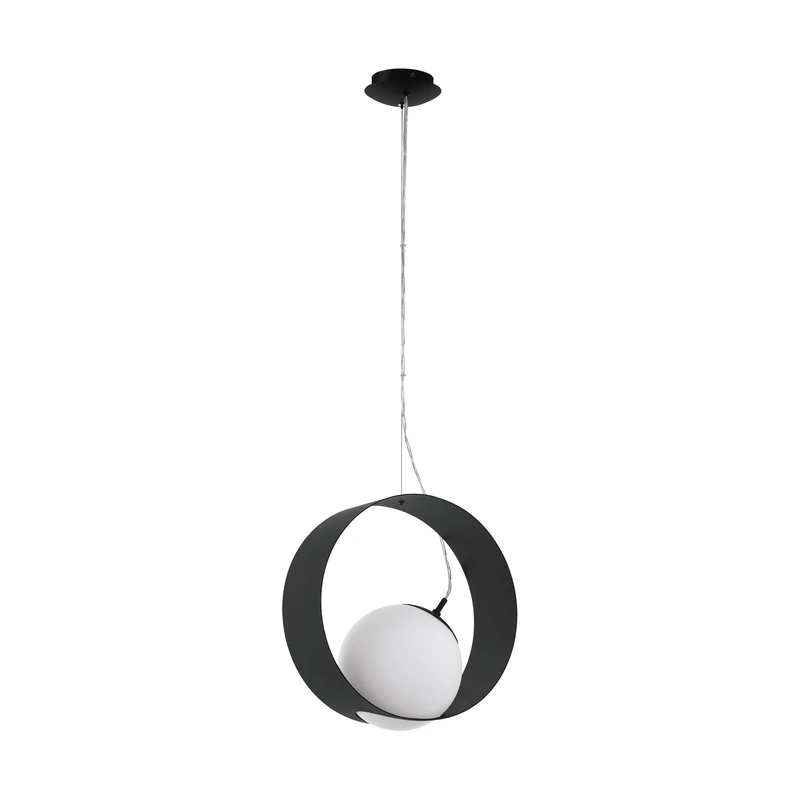 Eglo Pendant lamp Camargo, 1 Flame Hanging lamp, Elegant, Hanging lamp Made of Steel and Glass in Black, White, Dining Table lamp, Living Room lamp Hanging with E27 Socket