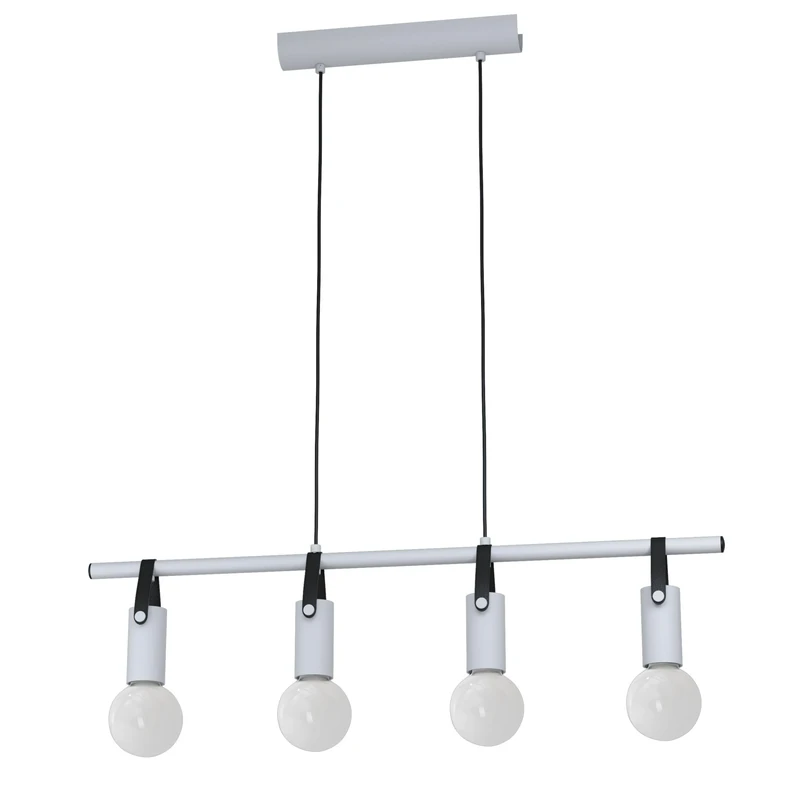 EGLO Apricale 4-Bulb Pendant Light Industrial Modern Minimalism Pendant Light Made of Steel and Leather, Dining Table Lamp, Living Room Lamp Hanging in Light Grey, Black, E27 Socket