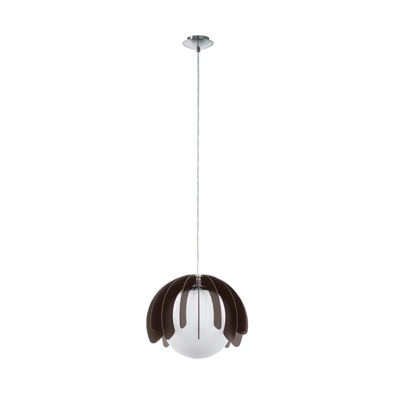 EGLO Rambla Pendant Light 1 Bulb Extravagant Hanging Lamp Made of Steel, Wood and Milky Glass in Nickel Matt Black, White, Dining Table Lamp, Living Room Lamp Hanging with E27 Socket