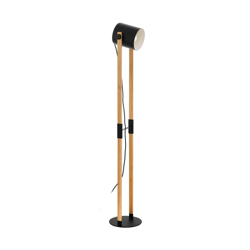 EGLO floor lamp Hornwood, 1-lamp vintage floor lamp in industrial design, retro floor lamp made of steel and wood, colour: black, cream, brown, socket: E27, incl. footswitch