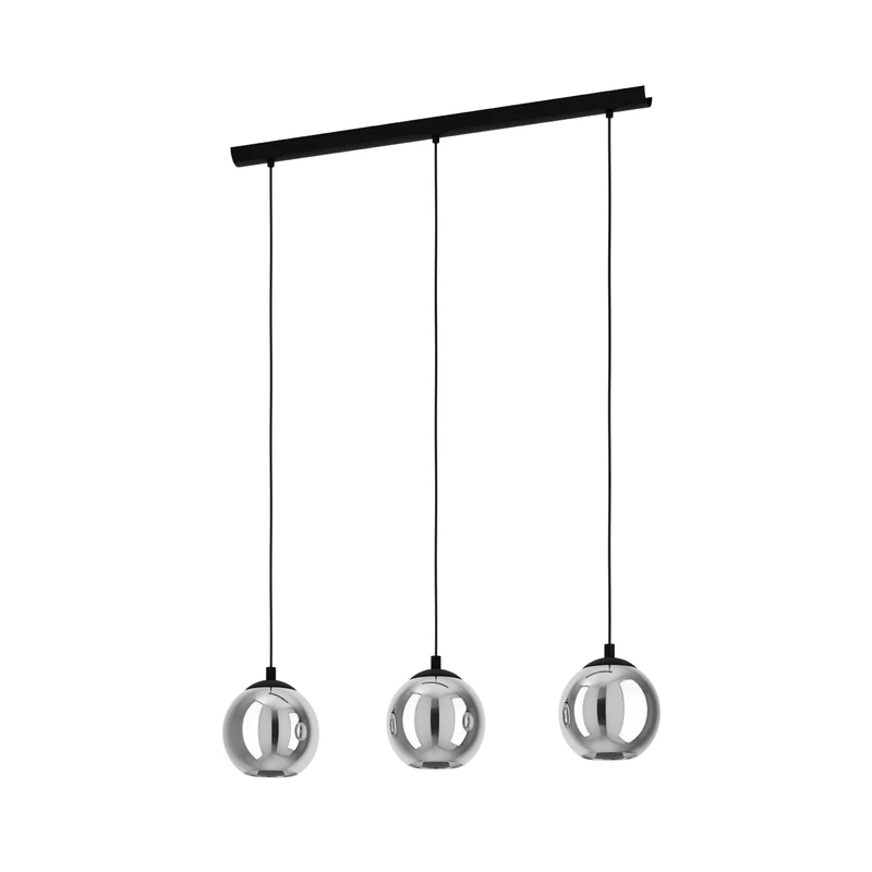 Eglo Pendant Lighting Ariscani, Ceiling Light Fitting with 3 Shades, Hanging lamp for Dining Room Made of Black Metal and Smoked Glass in Transparent Black, E27 Socket, 30.1“