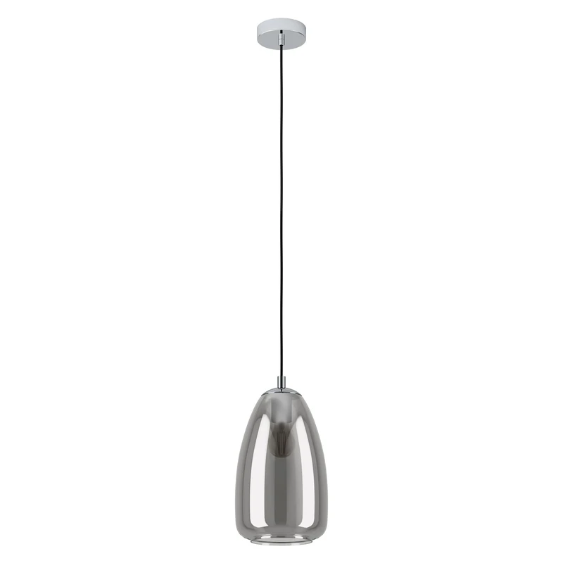 Eglo Pendant Lighting Alobrase, Ceiling Light Fitting, Hanging lamp for Dining Room Made of Chrome-Coloured Metal and Smoked Glass in Transparent Black, E27 Socket, Ø 7.9“