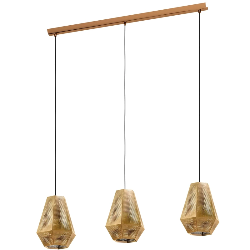 Eglo Pendant Light Chiavica 1, 3-Flame Hanging Lamp Industrial Vintage, Steel Pendant Lamp in Brass, Dining Table Light, Hanging Living Room Lamp with E27 Socket