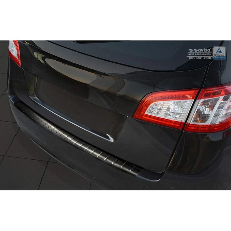Avisa Black Stainless Steel Rear bumper protector compatible with Peugeot 508 SW 2011-2018 'Ribs'