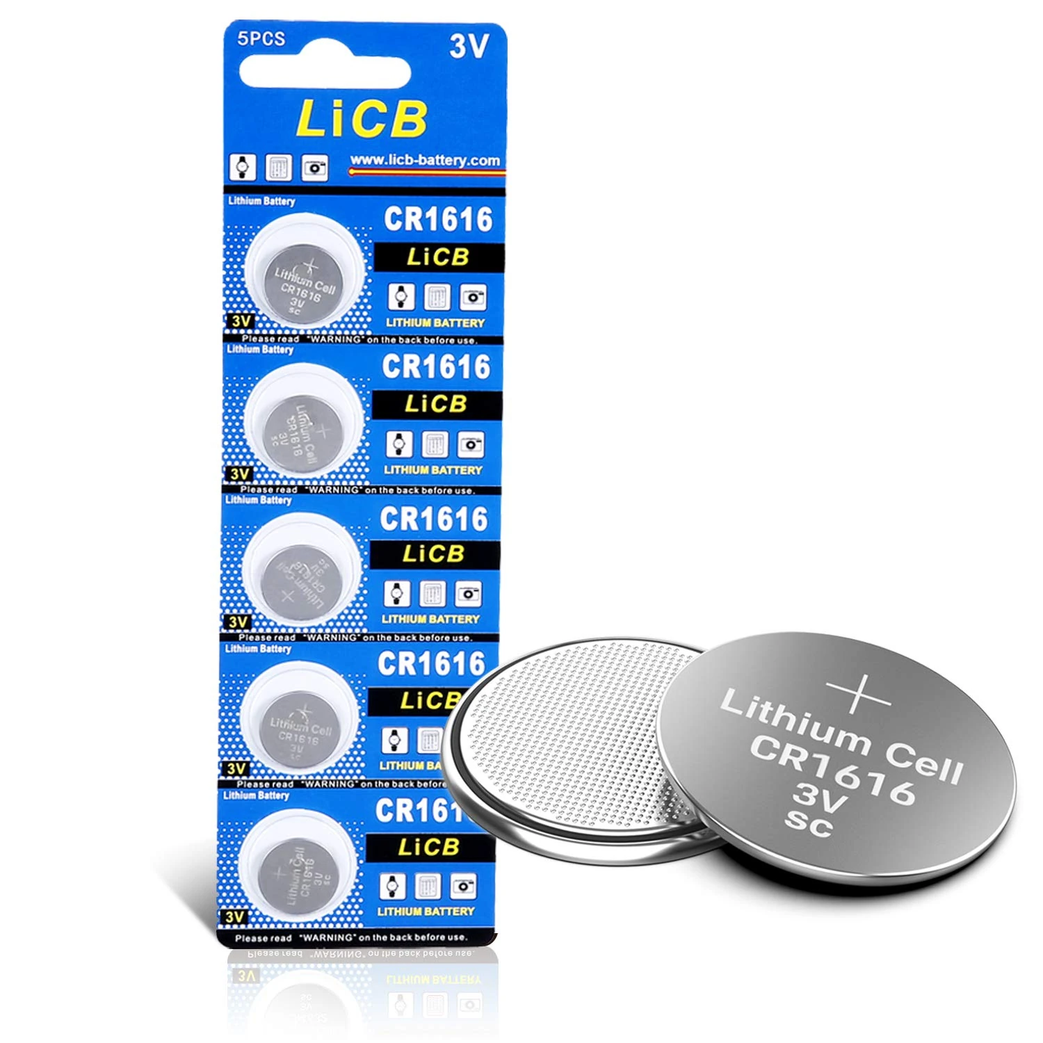 LiCB CR1616 Battery 3V Lithium 5PCS (CR 1616 / Batteries CR1616 / DL1616 / ECR1616) for Computer motherboards,Remotes,LED lights,Glucometers,Toys,Car key,Scales.