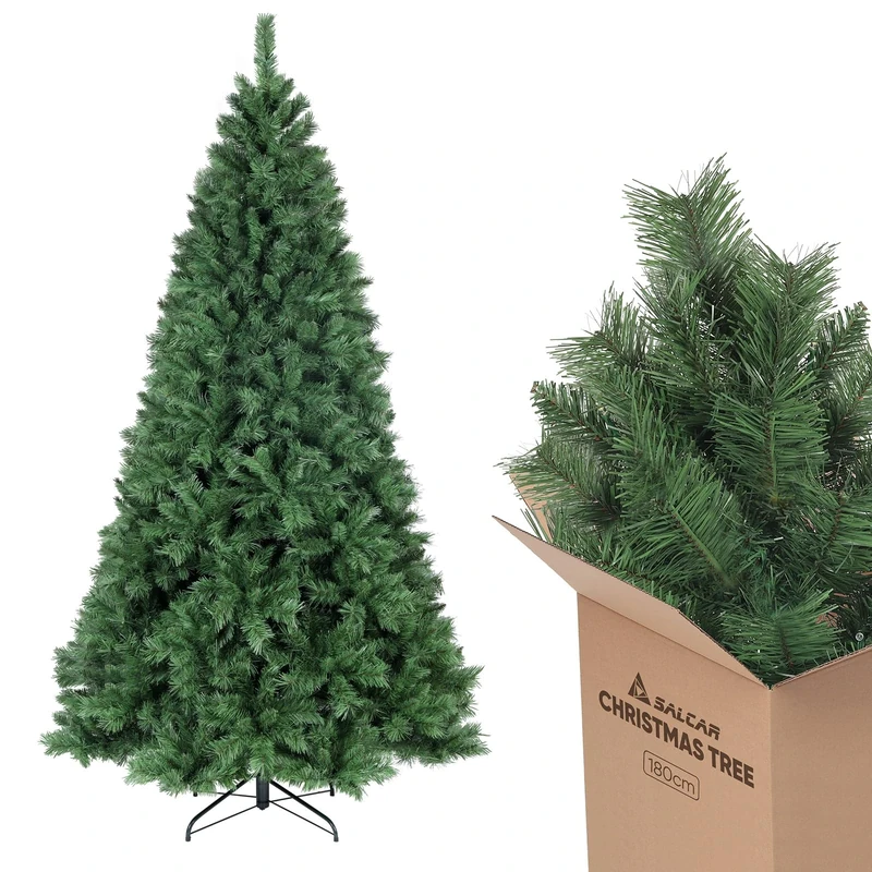 SALCAR 6ft Christmas Tree – Artificial Christmas Tree with Metal Stand, 180cm Fake Xmas Tree, Easy Assembly Nordmann Fir for Living Room, Hallway & Entrance