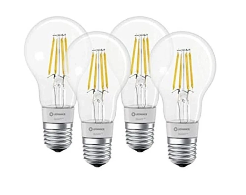 LEDVANCE LED lamp , Base: E27 , Warm White , 2700 K , 5.50 W , replacement for 50 W Incandescent bulb , SMART+ Filament Classic Dimmable [Energy efficiency class [AGGR] A++](pack of 4)