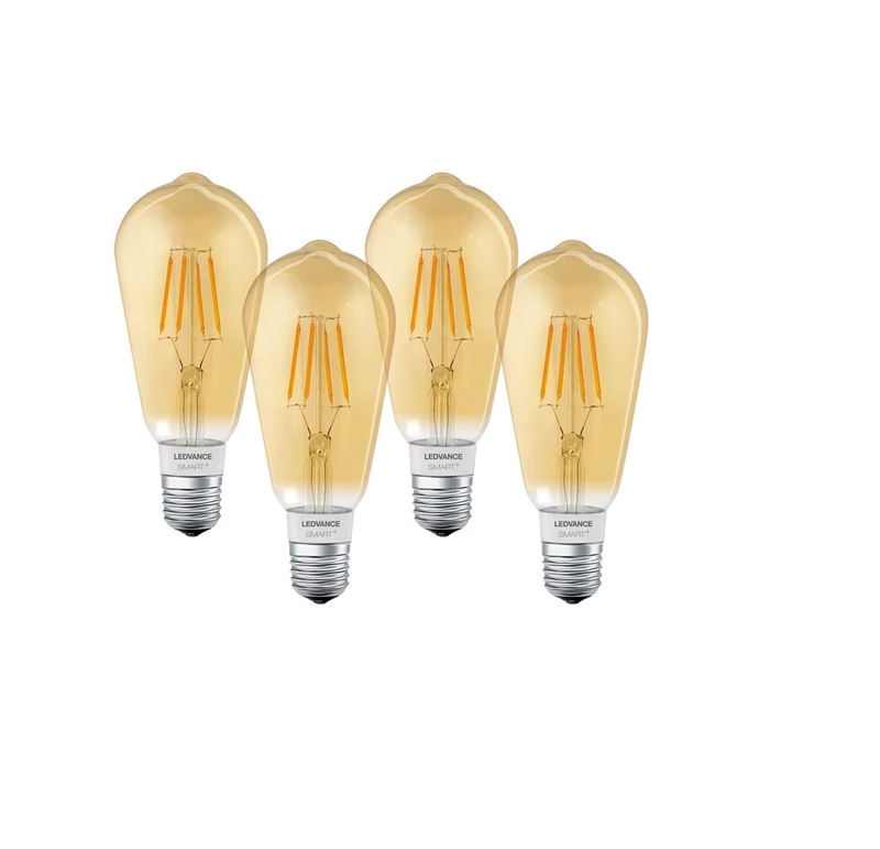 LEDVANCE LED lamp , Base: E27 , Warm White , 2500 K , 5.50 W , replacement for 45 W Incandescent bulb , SMART+ Filament Edison Dimmable [Energy efficiency class [AGGR] A++](pack of 4)