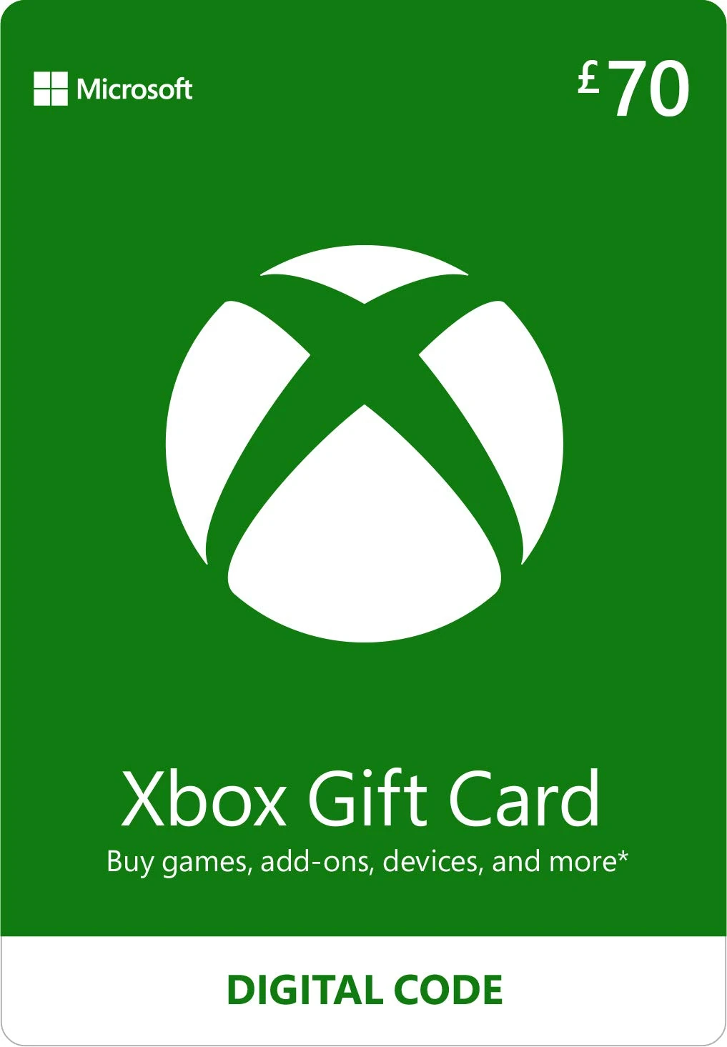 Xbox Gift Card | 70 GBP | Digital Voucher | Xbox One, Series S|X & Windows | (Download Code)