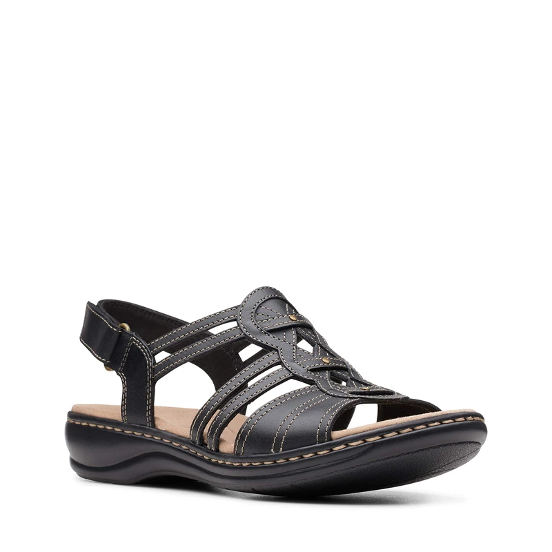 Clarks Women's Leisa Janna Sandal, Black Leather, 7 UK