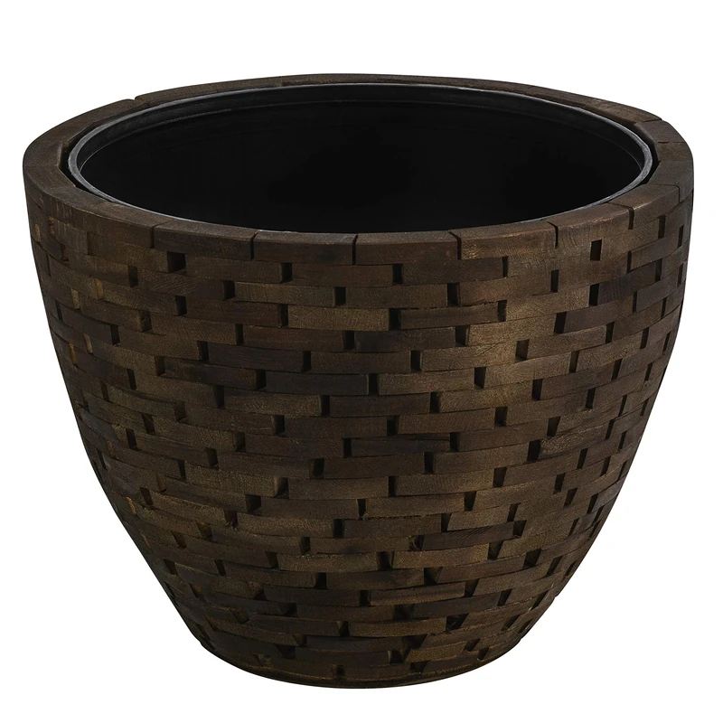 Dehner Milano Wooden Flower Pot - Brown Plant Container