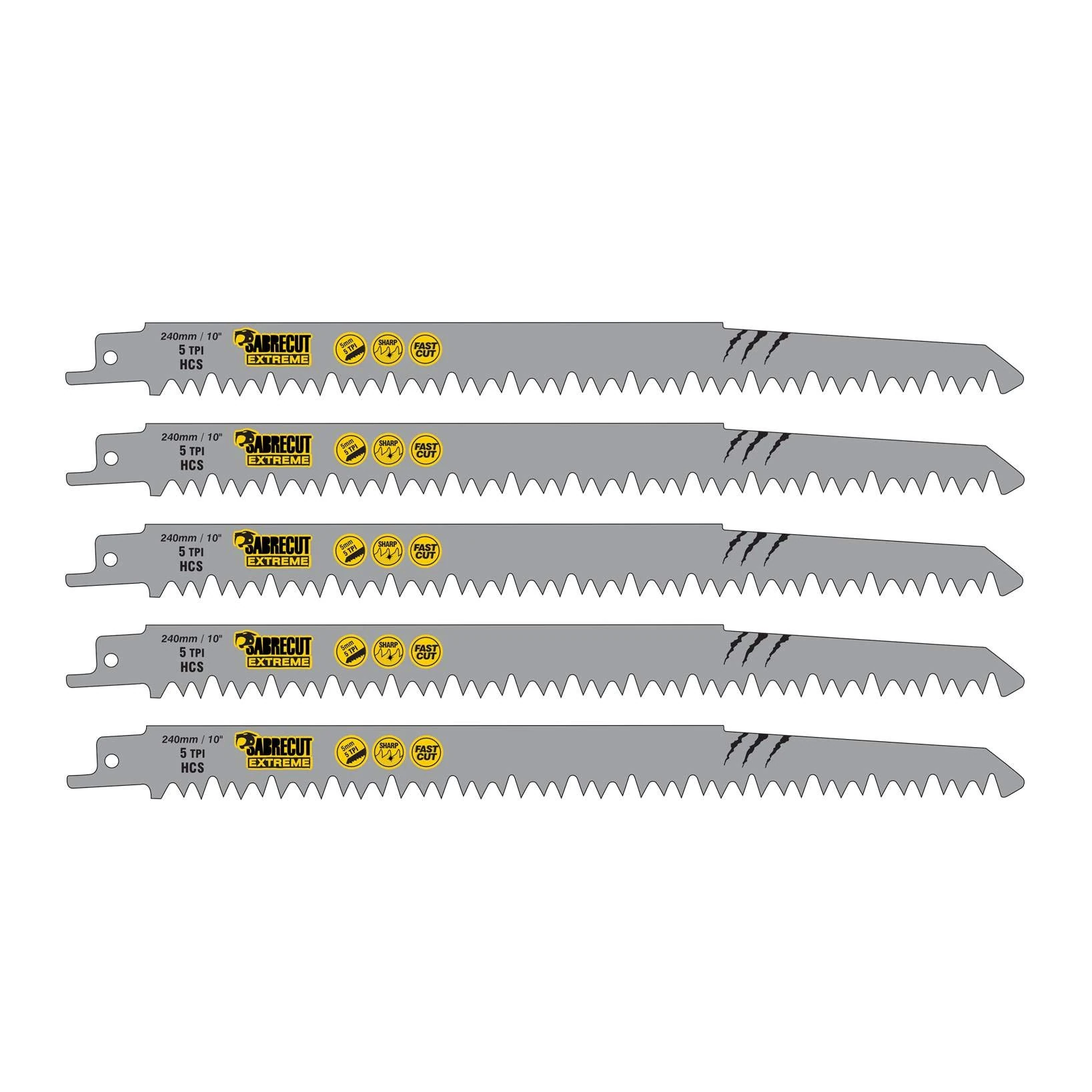5 x SabreCut SCRS1531L_5 240mm 5 TPI S1531L Very Fast Wood Cutting Reciprocating Sabre Saw Blades