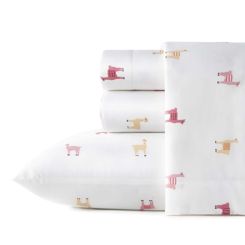 Poppy & Fritz - Queen Sheets, Cotton Percale Bedding Set, Crisp & Cool, Ideal Bedding Set (Miss Llama, Queen)