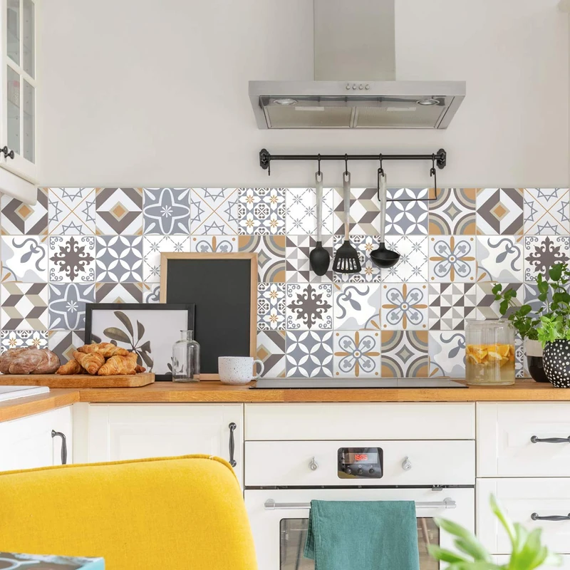 Ambiance Sticker Self-Adhesive Decorative Wall Decal Cement Tile for Bathroom and Kitchen Lilania - Pack of 60 Stickers of 20 x 20 cm