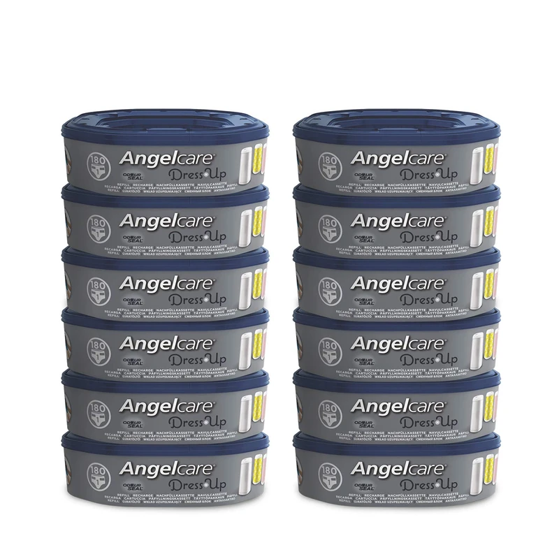 Angelcare - Dress Up - Octagonal Refills for Dress Up/Essential Nappy Bin - Anti-Odour and Large Capacity - Pack of 12