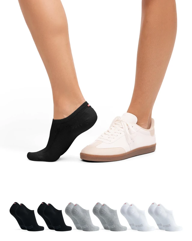 DANISH ENDURANCE No Show Socks, Cotton Low Cut Trainer Socks, Invisible, for Men and Women, Unisex, 6 Pack, Multicolor (2xBlack, 2xGrey, 2xWhite), 9-12