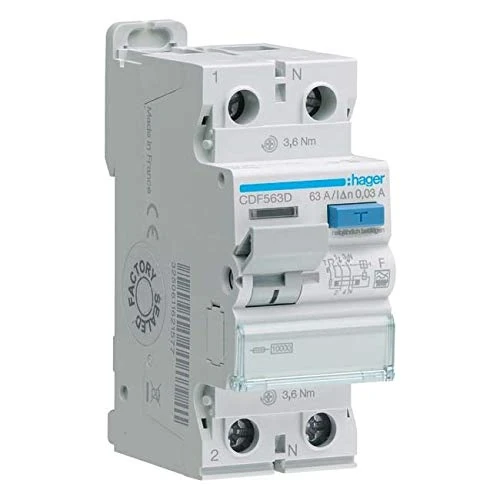 Hager CDF563D CDF563D FI-Circuit Breaker F 2-Pin 63A 0.03A 230V