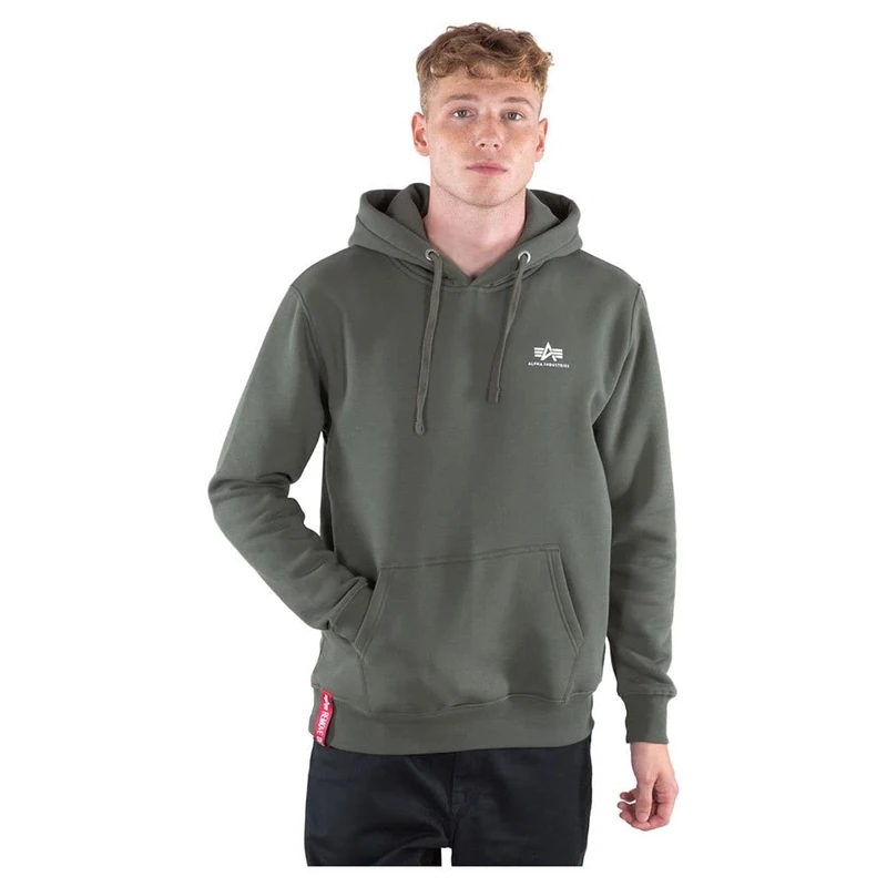 Alpha Industries Basic Hoody Small Logo Hooded Sweat for Men Dark Olive