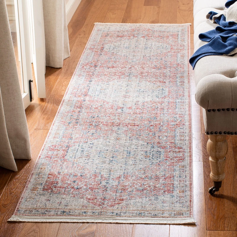 SAFAVIEH Kenitra Collection KRA661U Vintage Oriental Distressed Runner, 2'2" x 8', Pink/Grey - Image 1