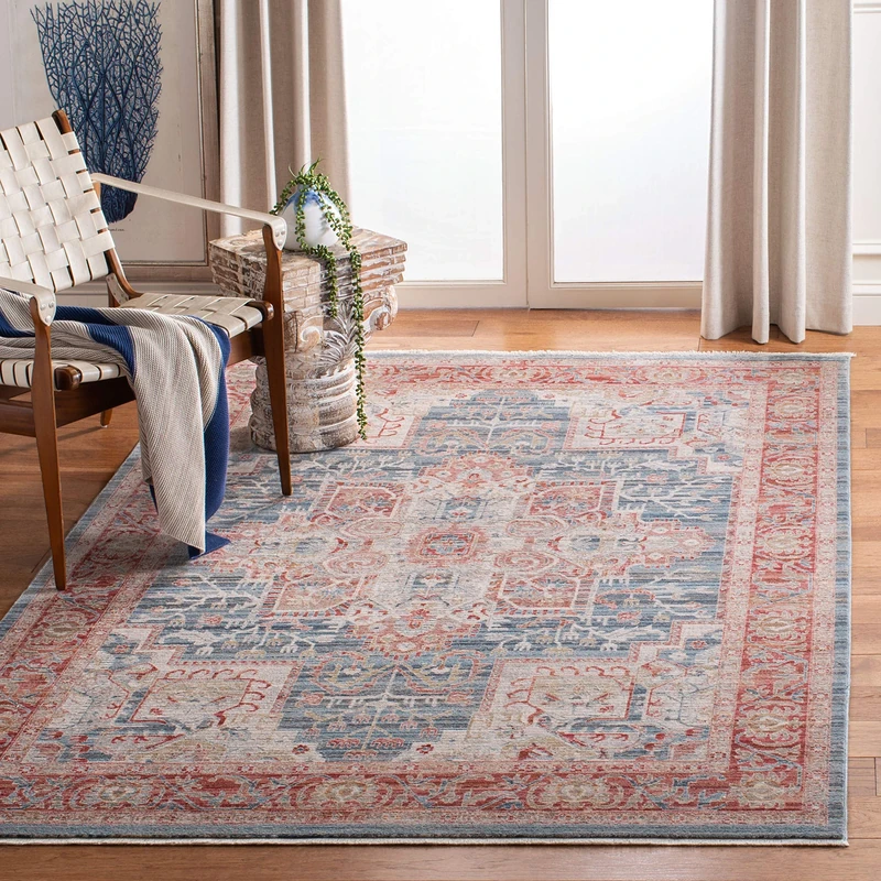 Safavieh Contemporary Classic Indoor Woven Rectangle Area Rug, Kenitra Collection, KRA659, in Blue/Red, 91 X 152 cm for Living Room, Bedroom or Any Indoor Space
