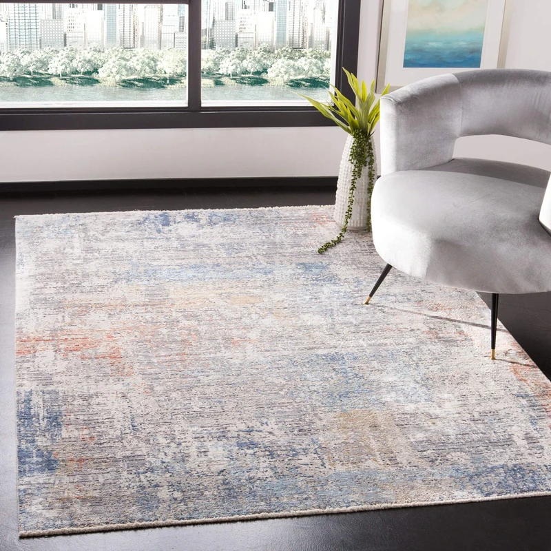 Safavieh Dream Collection Contemporary Rug for Living Room Dining Room Bedroom Short Pile Grey and Blue 60 x 96 Inch