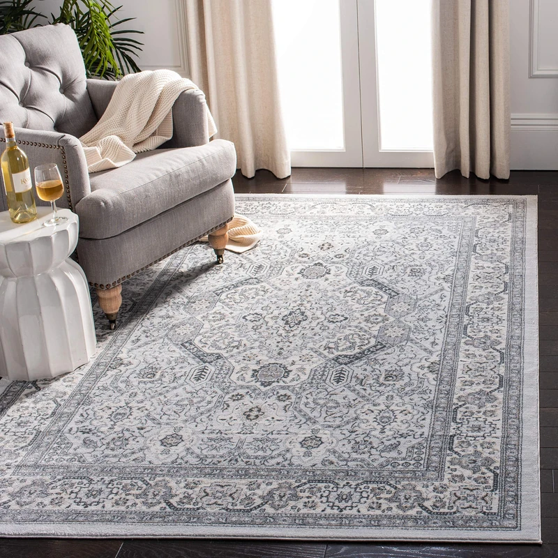 Safavieh Traditional Rug for Living Room, Dining Room, Bedroom - Isabella Collection, Short Pile, in Grey and Cream, 160 X 229 cm