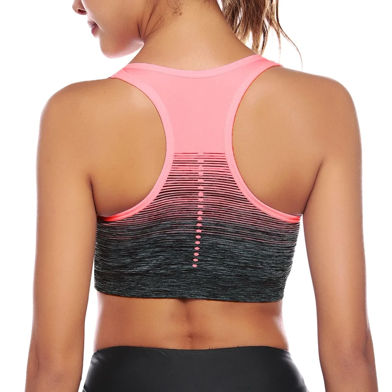 Sykooria Women's Sports Bra Mid Support Wirefree Racerback Workout Bra Removable Padding Yoga Gym Running Crop Top(Pink,XL)