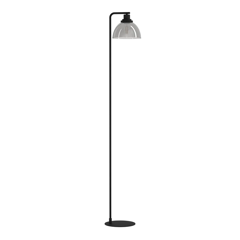 Eglo Floor lamp Beleser, Elegant Standing Light Made of Black Metal and Smoked Glass in Black Transparent, Living Room floorlamp with Foot Switch, E27 Socket