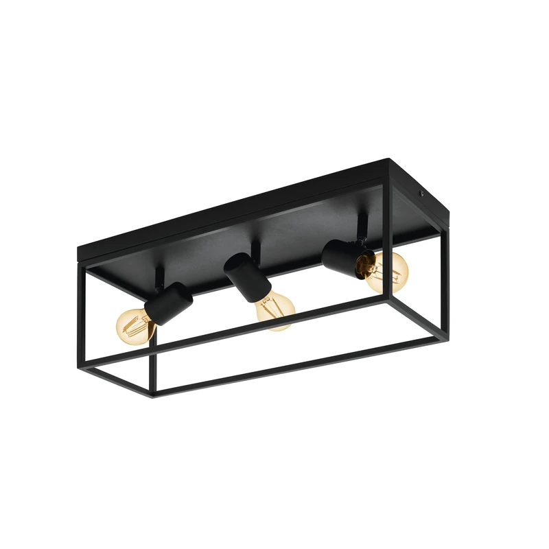 Eglo Silentina Flush Ceiling Light, Industrial Design Living Room, Kitchen, Hallway Lighting, Black Steel Ceiling Light Fitting, E27 Socket
