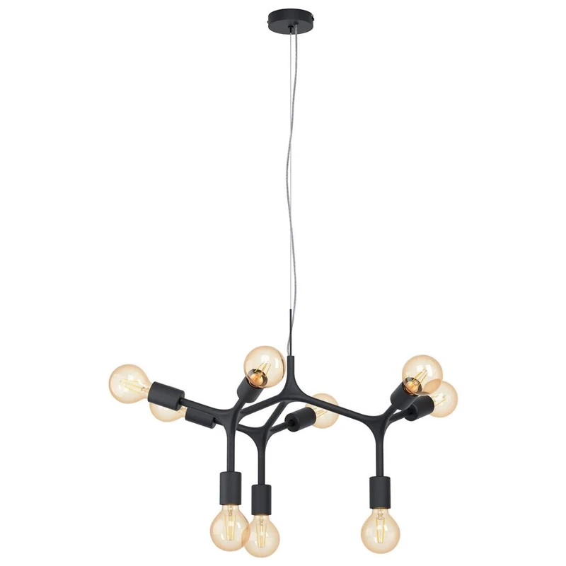 EGLO Bocadella Pendant Light 9 Bulbs Industrial Modern Extravagant Steel Pendant Light in Black Dining Table Lamp Living Room Lamp Hanging with E27 Socket - Image 1