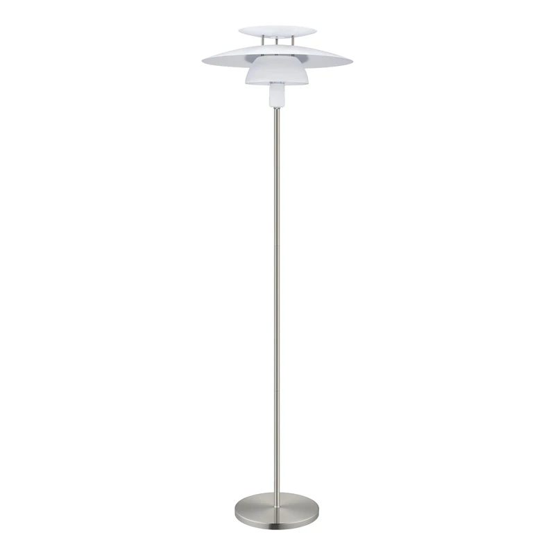 Eglo Floor Lamp Brenda, 1-Light Floor lamp, Material: Steel, Colour: matt Nickel, White, Socket: E27, incl. Foot Switch