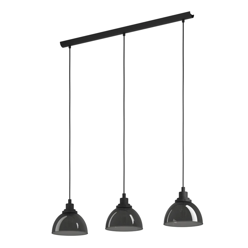 Eglo Pendant Lighting Beleser, Ceiling Light Fitting with 3 Shades, Hanging lamp for Dining Room Made of Black Metal and Smoked Glass in Transparent Black, E27 Socket, 35.6“