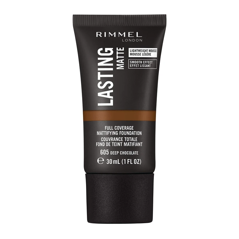 Rimmel Lasting Matte Full Coverage Light-weight Foundation 30ml, 605 Deep Chocolate